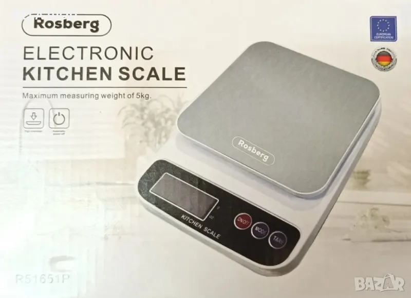Кухненска везна Rosberg, 5 кг., 2хААА батерии , LED екран, снимка 1