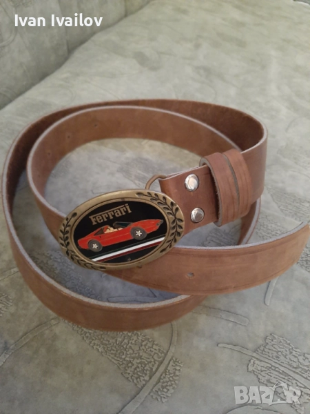 Уникален Ест. кожа мъжки колан Ferrari, снимка 1