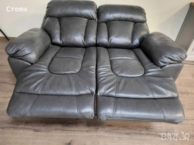 Сив кожен диван двойка с електрически релаксиращ механизъм, снимка 7 - Дивани и мека мебел - 51954740