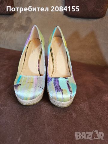 Обувки на платформа-висока,от плат,свежи летни цветове,ново,номер 37, снимка 1 - Дамски обувки на ток - 45595695