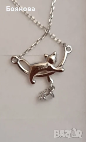 Сладко нежно сребърно колие с коте, снимка 2 - Колиета, медальони, синджири - 50553780