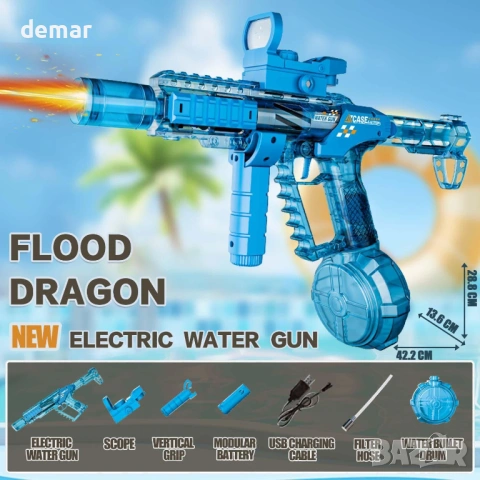 Автоматичен електрически воден пистолет с LED светлини, ултра дълъг обхват, голям капацитет (син), снимка 7 - Електрически играчки - 54055118