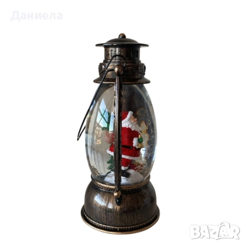 Коледен декоративен фенер – LED светлина, въртяща се фигурка на Дядо Коледа, снеговалеж и музика, снимка 3 - Декорация за дома - 52759839