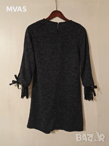 Нова дамска тъмно сива рокля с дантела 3/4 ръкав S M размер, снимка 3 - Рокли - 53102466