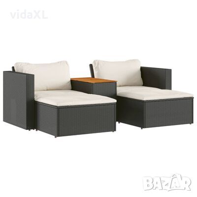 vidaXL Градински комплект с възглавници, 5 части, черен полиратан(SKU:365725, снимка 1 - Градински мебели, декорация  - 46335595