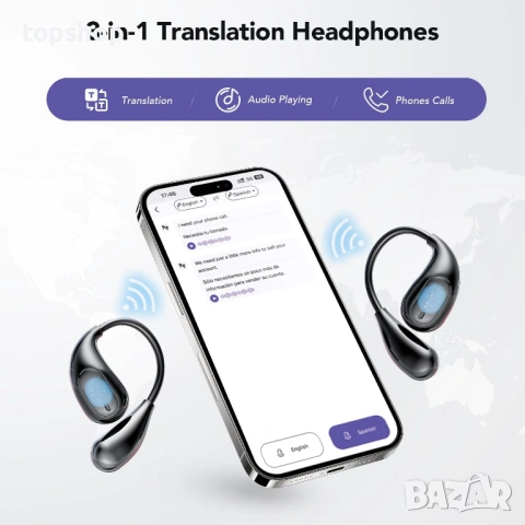 AI Слушалки-Преводач XP7 с Тъчскрийн – 135 езика, Bluetooth 5.4, 50ч батерия. Чисто нов продукт ..., снимка 2 - Слушалки и портативни колонки - 53216779