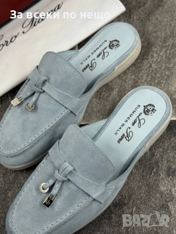 Loro Piana Дамски Сини Затворени Чехли Естествен Велур Лоро Пиана Код E641, снимка 5 - Чехли - 51002454