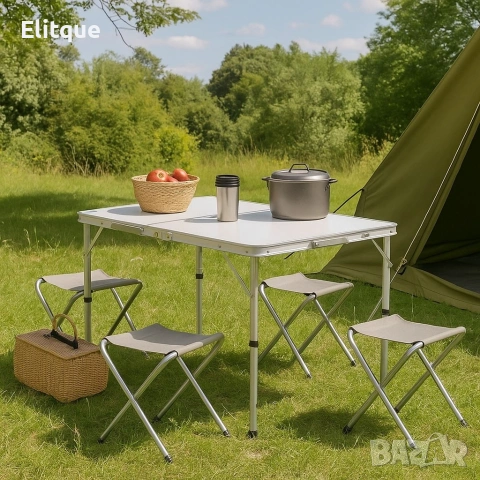 Комплект сгъваема алуминиева маса с 4 стола – идеален за къмпинг, двор и почивка, снимка 3 - Маси - 53078632