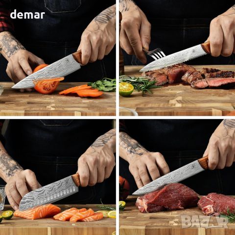 Комплект кухненски ножове EUNA с дървена дръжка, 6 ножа, снимка 5 - Прибори за хранене, готвене и сервиране - 45653710