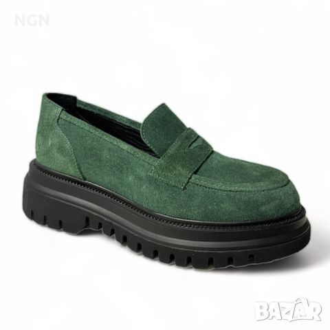 Модерни дамски лоуфъри в тъмно зелен естествен велур с класическа визия , снимка 11 - Дамски ежедневни обувки - 45082733