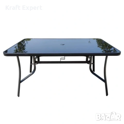 Голяма градинска маса 150×90 см с тъмно темперирано стъкло, снимка 5 - Градински мебели, декорация  - 53699276