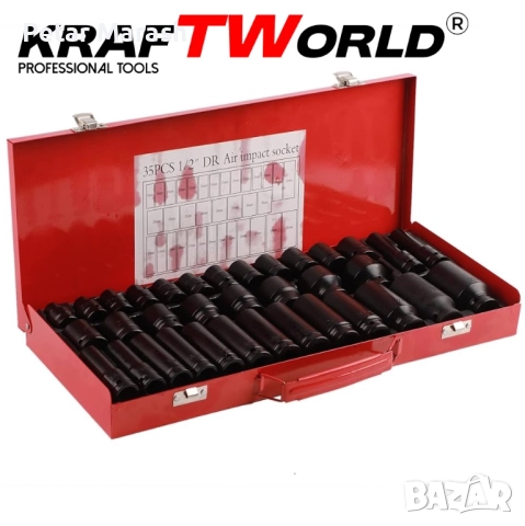 Комплект ударни вложки 35 части KraftWorld – 1/2″, 8–32 мм, шестостенни, снимка 6 - Други инструменти - 51452293
