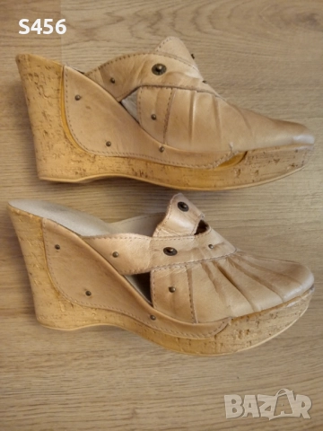 Дамско сабо,чехли на платформа, естествена кожа 