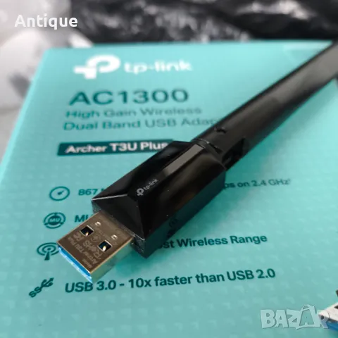 Безжичен USB адаптер TP-Link - Archer T3U Plus, 1.3Gbps, черен, снимка 4 - Други - 49317505