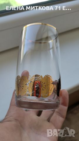 5 бр.чаши за вода от кристално стъкло -златен кант и златни флорални орнаменти, снимка 4 - Чаши - 46185526