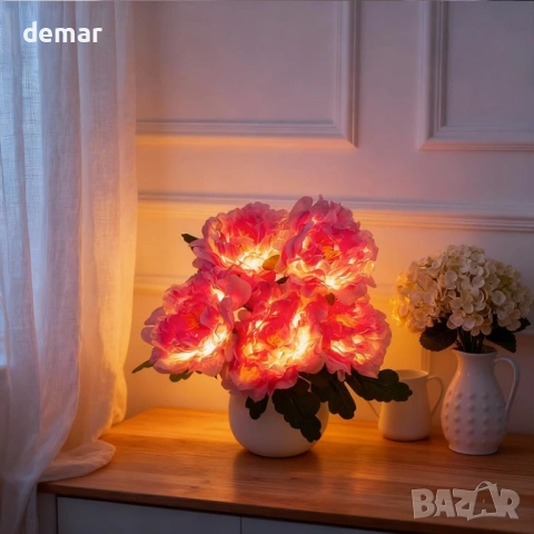 Настолна LED лампа, божур във ваза, USB захранване, димиране, снимка 2 - Настолни лампи - 53981863