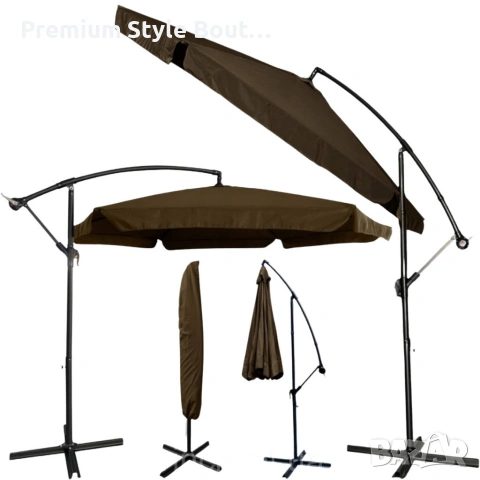 Голям градински чадър със странична стойка, Ø 350 см, UV защита, Водоустойчив + Покривало, снимка 17 - Градински мебели, декорация  - 53923357