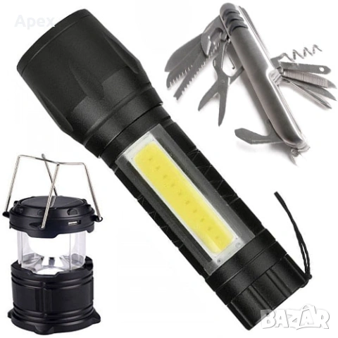 Къмпинг Лампа и Фенер със Соларен Панел.LED COB Фенер със Zoom.Джобно Ножче Army Pocket Knife.Компас, снимка 2 - Къмпинг осветление - 54175569