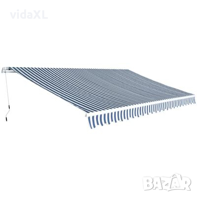 vidaXL Сенник, прибиращ се, с ръчно задвижване, 500 см, синьо и бяло（SKU:42154, снимка 1 - Градински мебели, декорация  - 45001951
