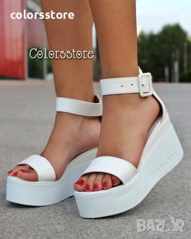 Сандали на платформа - бяла кожа - 336 