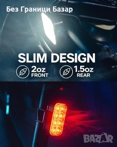 Нови Предна и задна велосипедна светлина USB-C презареждаща IP65 колело, снимка 4 - Части за велосипеди - 53825432