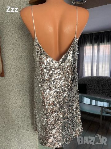 Сребърна рокля с пайети, снимка 2 - Рокли - 45454350