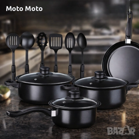 Комплект съдове за готвене от 13 части,незалепващо покритие,за използване на индукционни котлони и п