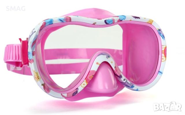 Детска плажна маска за плуване розов бял дизайн еднорози 6-12 години, снимка 1 - Водни спортове - 46281427