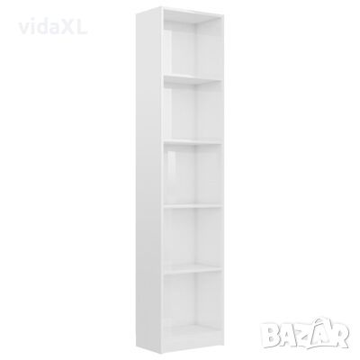 vidaXL 5-етажна библиотека, бял гланц, 40x24x175 см, инженерно дърво(SKU:800852, снимка 1 - Други - 46231757