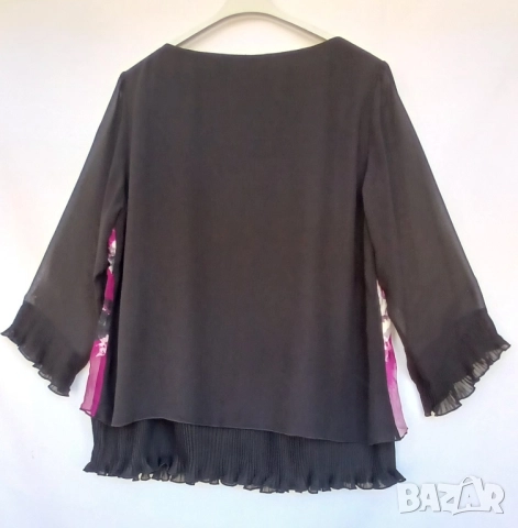 Дамска луксозна  копринена блуза с прозрачни черни ръкави., снимка 6 - Туники - 51826347