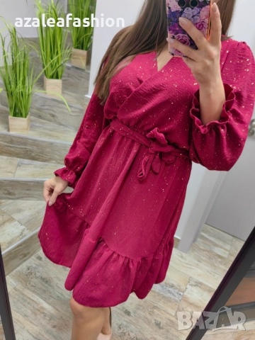 Червена рокля с блясък, снимка 4 - Рокли - 52771443