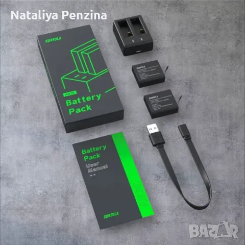 Батерия за екшън камера, 1350 mAh акумулаторни батерии (2 пакета) с USB двойно зарядно устройство, снимка 6 - Батерии, зарядни - 48780565