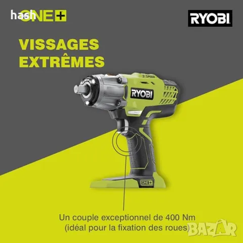 Ryobi - Безжичен електрически гайковерт 18V ONE+ 400 Nm - Ударен гайковерт 3 скорости, снимка 3 - Винтоверти - 48566145