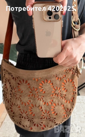 Уникална чанта Fornarina естествен велур