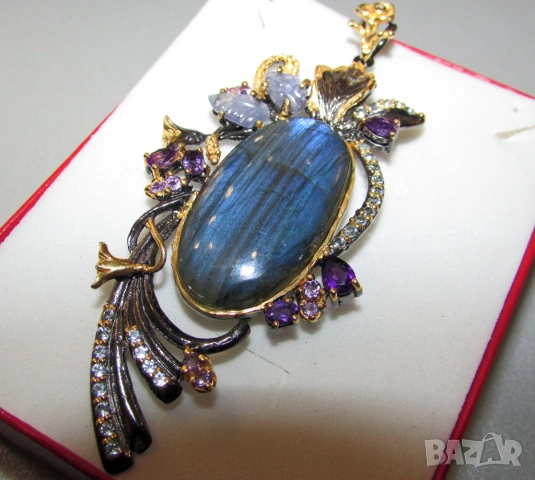 925 сребърно колие с лабрадорит, снимка 2 - Колиета, медальони, синджири - 53975411