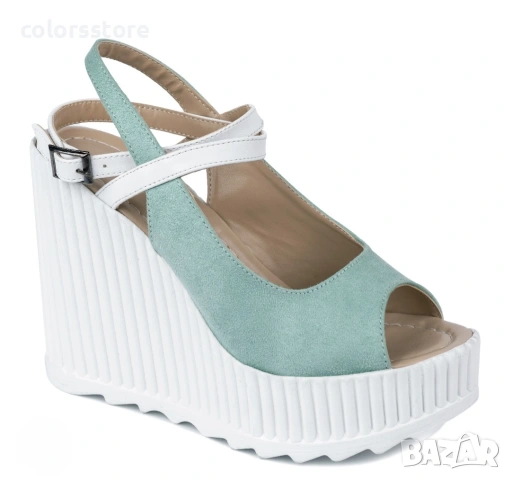 Сандали на платформа - светлозелен велур с бяло ходило - 9107

, снимка 2 - Сандали - 36384006