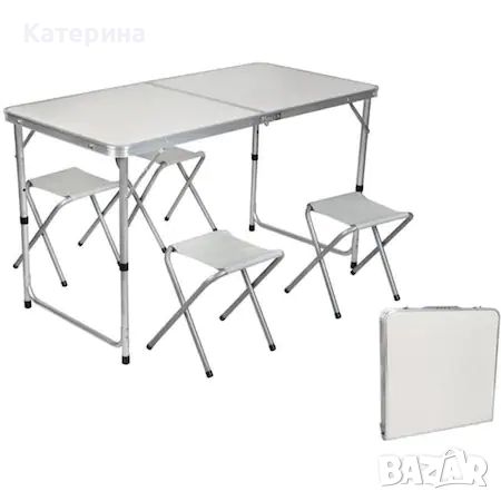 Комплект сгъваема маса и столове Malatec 7893, 4 стола, алуминиев материал, снимка 4 - Къмпинг мебели - 46167283