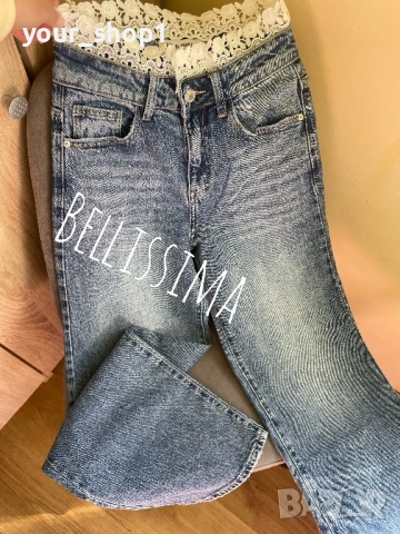 Дамски дънки широк крачол с дантела , снимка 2 - Дънки - 54139911