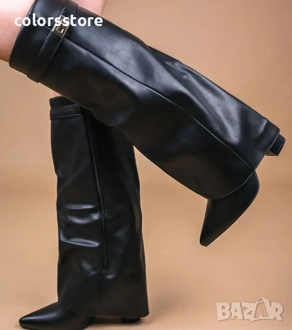 Ботуши на ток - черна кожа - KD105

