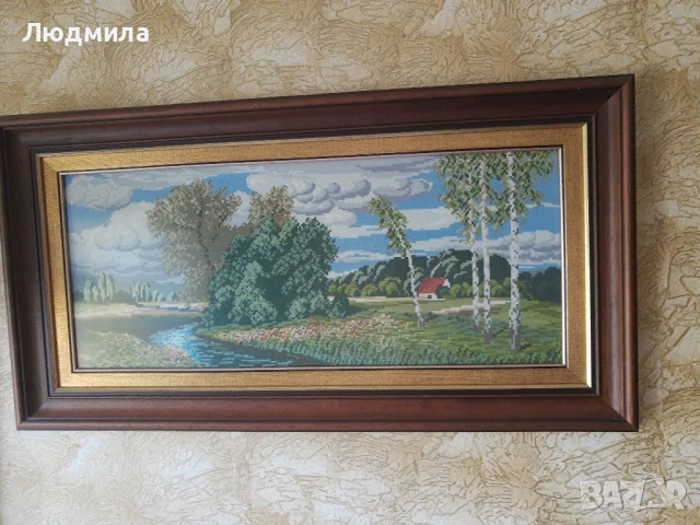 Гоблен,"Потока" 100/50,Пейзажи Вилер,уникален,ръчен., снимка 5 - Гоблени - 50583311