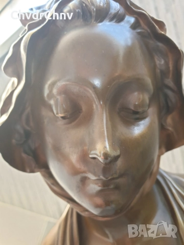 49см-10кг Laurent статуетка-бюст/стара френска бронзова скулптура/фигура на жена-млада дама, снимка 8 - Статуетки - 52967354