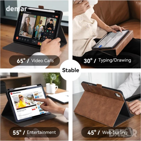 Ръчно изработен калъф AsileCuir за iPad Pro 13 инча M4 2024 A2925 A2926 A3007 с джоб, снимка 3 - Калъфи, кейсове - 51104794