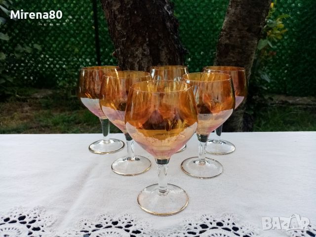 Стари български нюансирани чаши за ракия - 6 бр., снимка 1 - Сервизи - 46486887