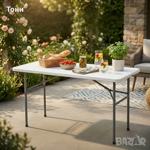 Сгъваема правоъгълна градинска маса, бяла - 181.5 × 74 × 74 см, снимка 4 - Градински мебели, декорация  - 54139865