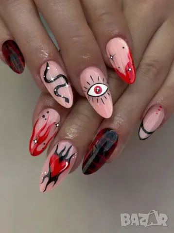 👑 💗Комплект Разкошни Press-on Изкуствени Нокти 24 броя 💋 КОД : nail1271💗 👑 💋 ➡️ 😱Уникалниииии, снимка 1 - Продукти за маникюр - 47054339