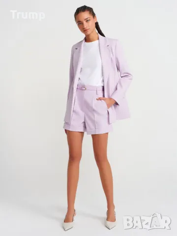 Елегантен къс панталон, високо качество,с колан, млечно лилав цвят, снимка 3 - Панталони - 50007117