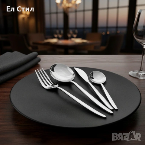 Комплект прибори за хранене в сребрист цвят от 24 части с луксозен дизайн и магнитна кутия, снимка 4 - Прибори за хранене, готвене и сервиране - 53567710
