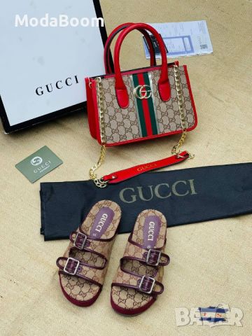 ✨🖤Gucci стилни дамски комплекти чехли и чанти🖤✨, снимка 4 - Чехли - 45602460