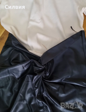 Чисто нова черна дълга лъскава кожена пола "Zara" / "Зара", размер L, снимка 8 - Поли - 52414264