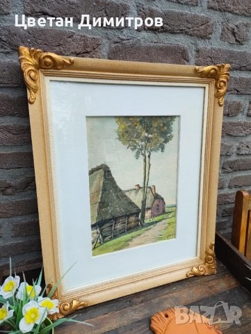 холандска акварелна картина с рустикален пейзаж, снимка 6 - Картини - 54083937